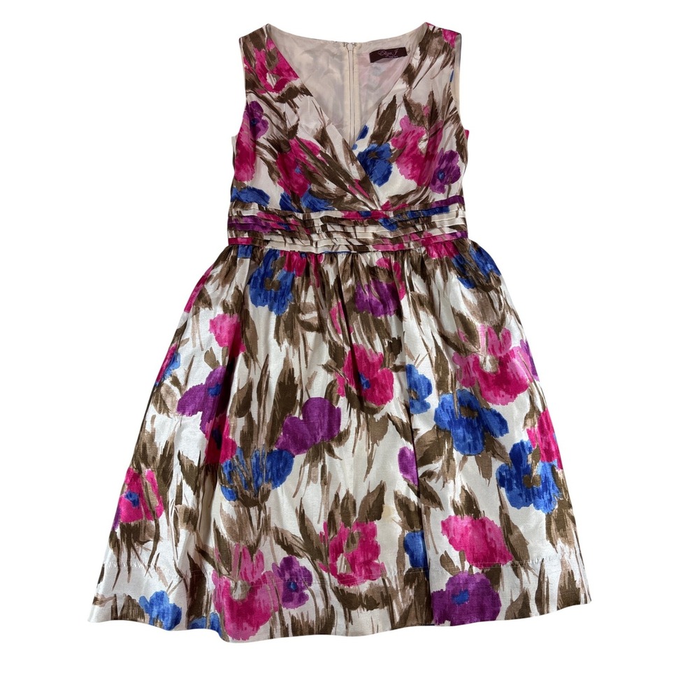 Eliza J Floral Sleeveless Party Dress Pink Blue V-Neck Nordstrom POCKETS 10